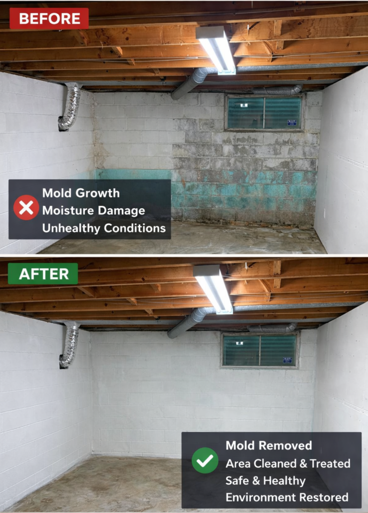 Basement Mold Remediation Before and After Photos in Toronto - basement mold removal before after images photos project case study toronto