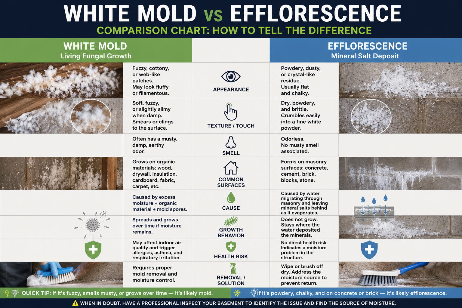 White Mold vs Efflorescence
