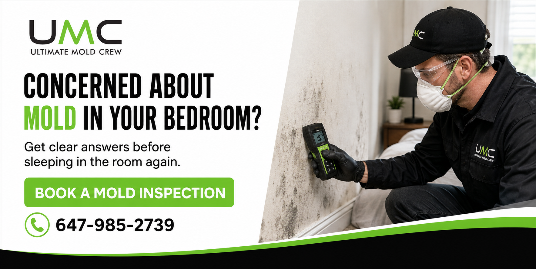 Bedroom wall affected by mold showing safety risks before professional remediation