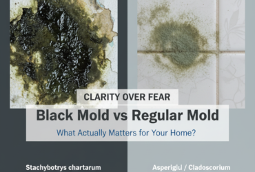 black-mold-vs-regular-mold-toronto Black mold vs regular mold comparison showing Stachybotrys chartarum and common indoor mold species