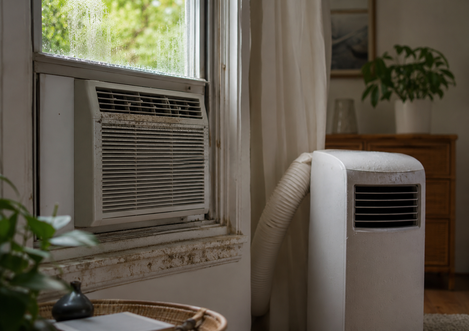 moldy AC in summers toronto - Cozy room with cooling appliances