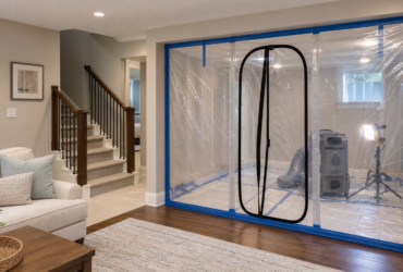 Mold remediation containment separating a work zone from a clean living area